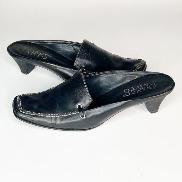 Franco Sarto Black Leather Kitten Heels Mules Shoes Shoes 7 - Picture 1 of 13